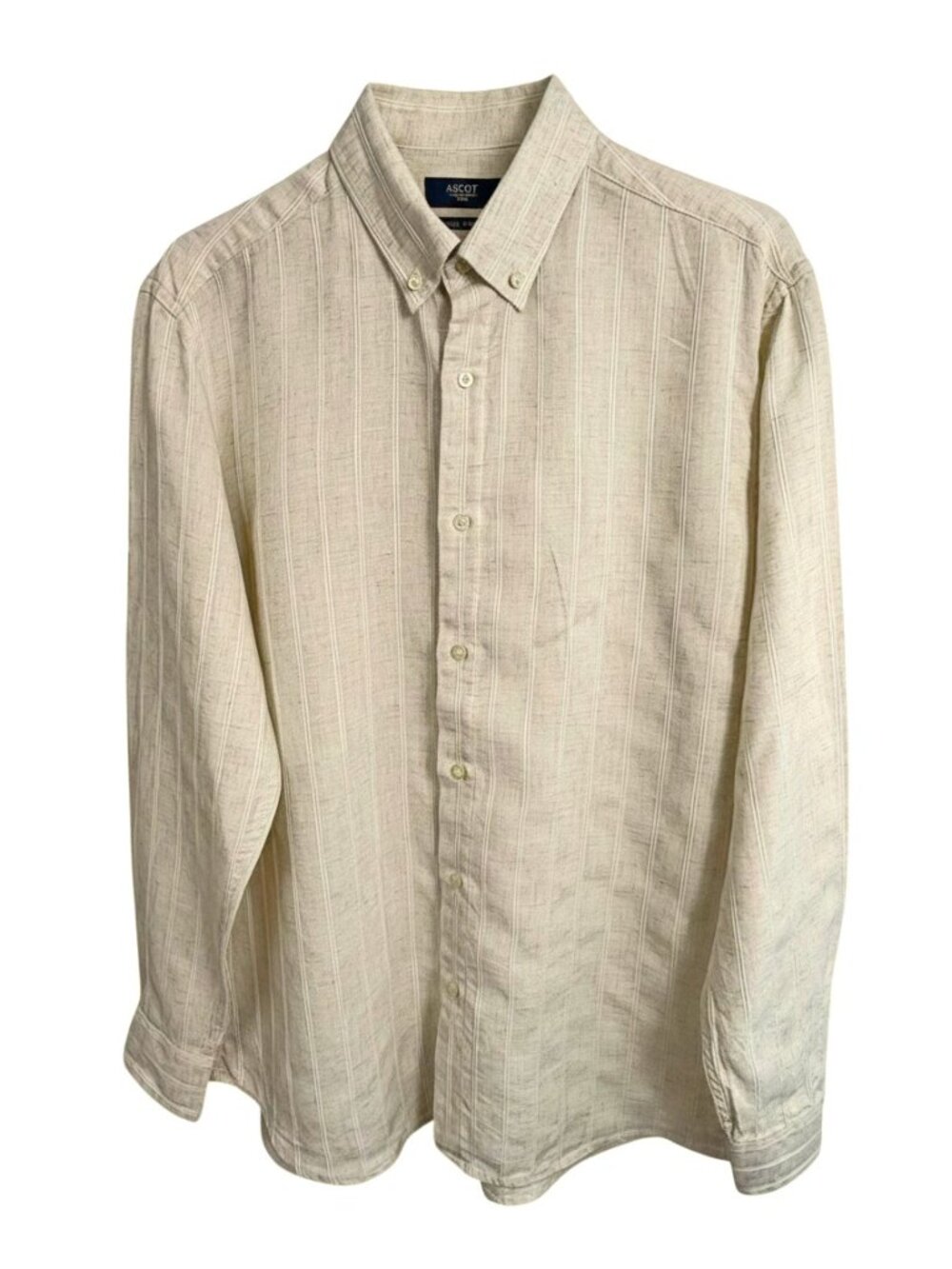 ASCOT Tan Striped Lyocell Blend Relaxed Fit Button Down Shirt
